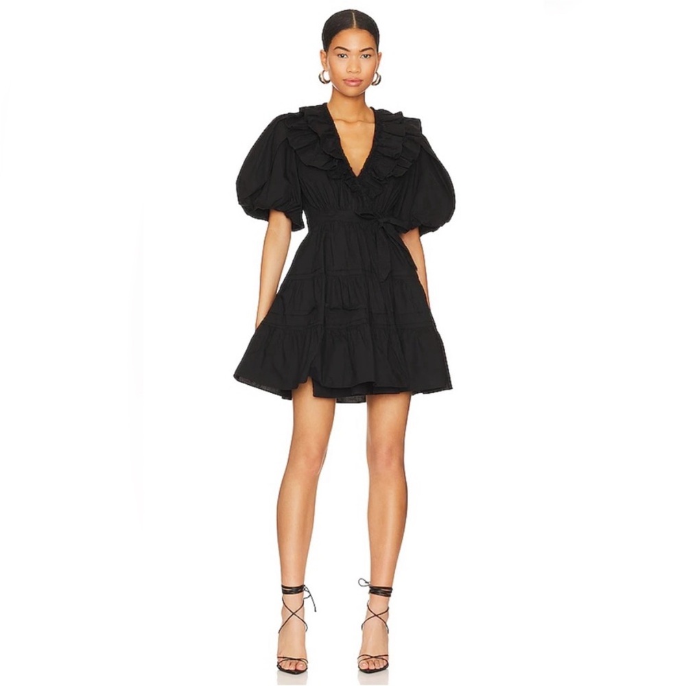 Love the Label Black Puff-Sleeve‎ Minidress Size Small- Remy - Cotton - Wrap